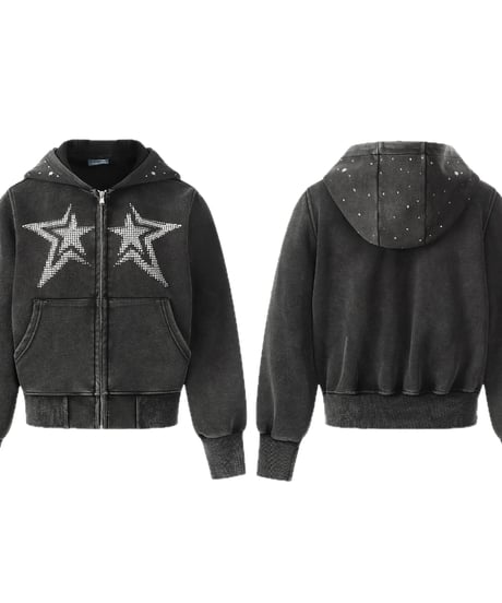 Rhinestone Star Vintage Zip-up Hoodie