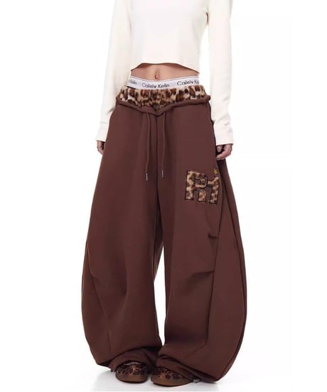 Leopard Patchwork Loose Sweat Pants / 2colors