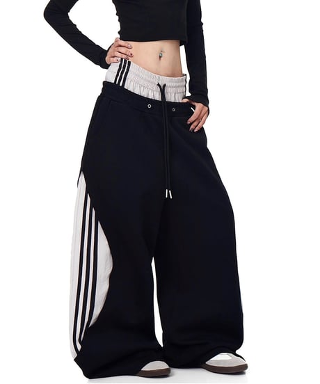 Layered Wide Sweat Track Pants / 2colors