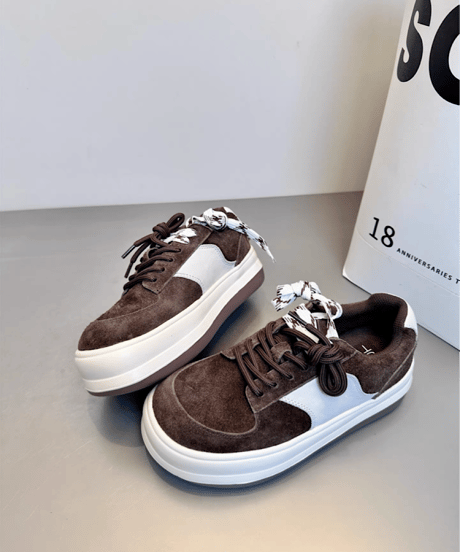 Platform Suede Lace-Up Sneakers / 2colors