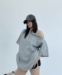 Shoulder Zip Oversize Tee  / 2colors
