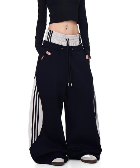 Layered Wide Sweat Track Pants / 2colors