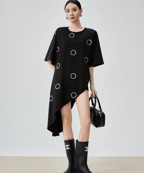 Asymmetry Dot Motif T-Shirt Dress