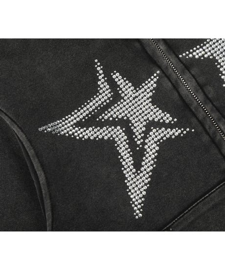 Rhinestone Star Vintage Zip-up Hoodie
