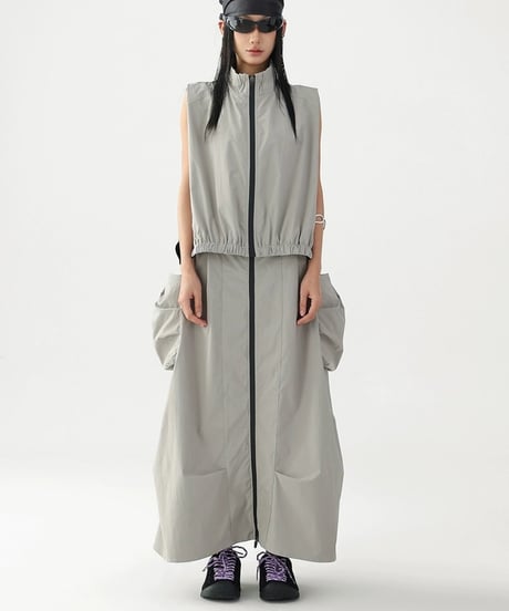 Urban Utility Zip Vest & Cargo Skirt Set / 3colors