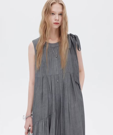 Twill Texture Switch Gather Dress
