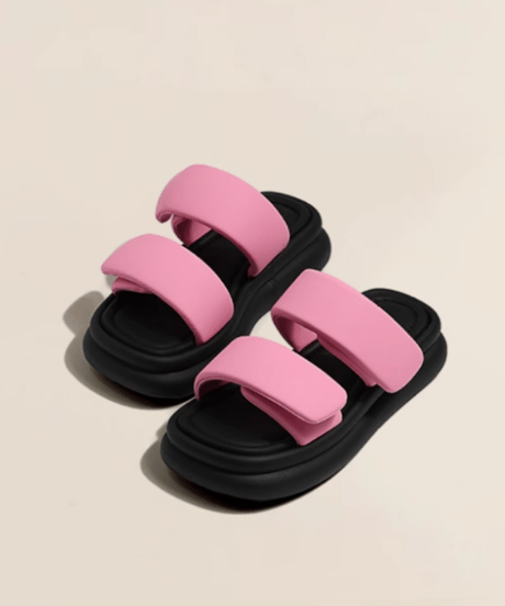 Double Strap Puffy Flat Sandals / 3colors