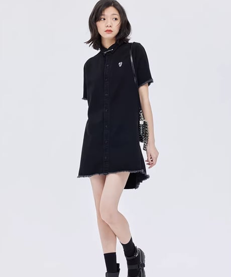 Fringe Hem Short Sleeve Shirt Onepiece