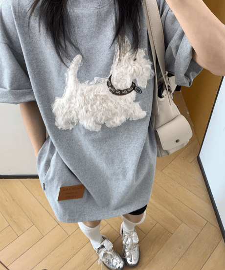 Dog Sagara Embroidery Oversized T-Shirt  / 3colors