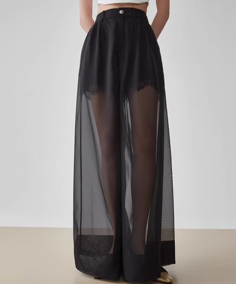 Layered Sheer High-Waist Wide-Leg Pants