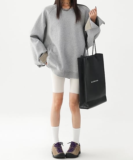 Checkered Cuff Oversized Sweatshirt Pullover  / 2colors