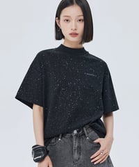 Sequin Mock Neck Short-Sleeve T-Shirt