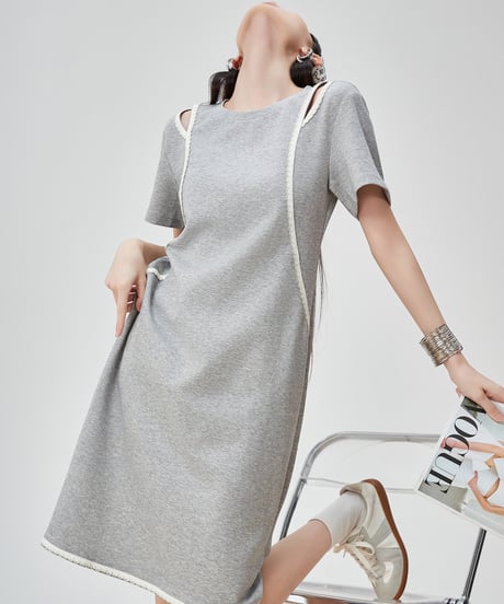 Cut-Out Piping Shoulder Dress