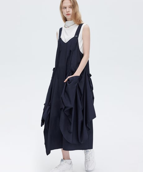 Asymmetric Drape Salopette Dress