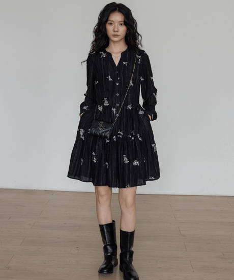 Flower Embroidery Sheer Tiered Dress