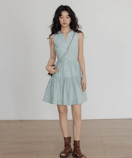 Sleeveless Tiered Shirt Dress  / 3colors