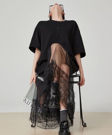 Tulle Layered Patchwork Mesh T-Shirt Dress