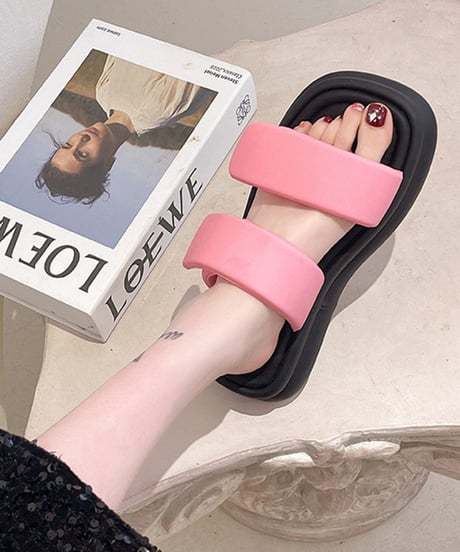 Double Strap Puffy Flat Sandals / 3colors