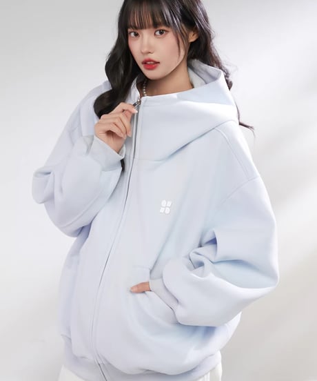 Oversized High Neck Zip Hoodie / 5colors