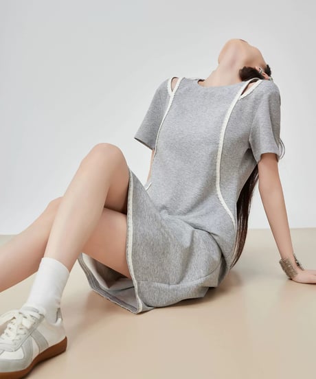 Cut-Out Piping Shoulder Dress