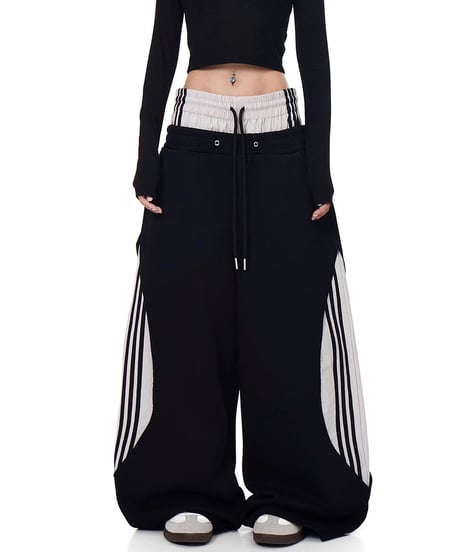 Layered Wide Sweat Track Pants / 2colors