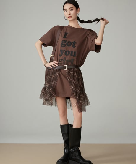 Graphic Tee Plaid Tulle Mini Dress