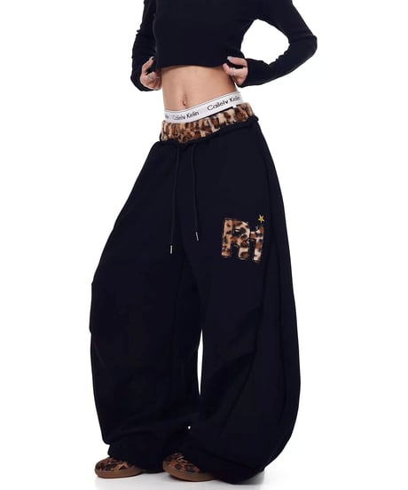 Leopard Patchwork Loose Sweat Pants / 2colors