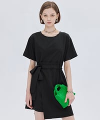 Round Neck Waist Ribbon Mini Dress