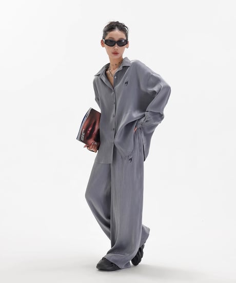Loose Satin Texture Shirt & Pants Setup  / 2colors