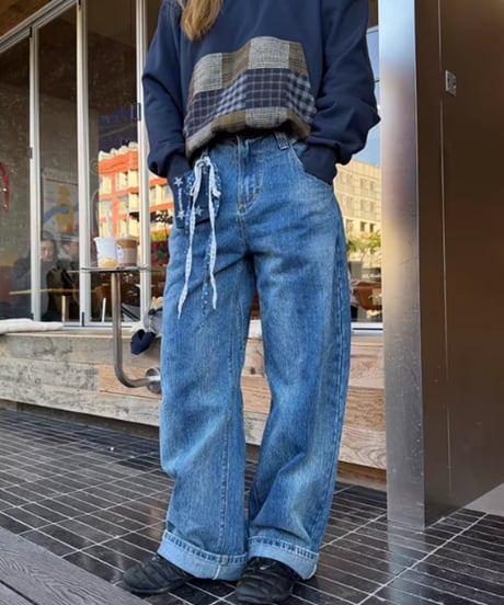 Vintage Wash Loose Wide Denim Pants