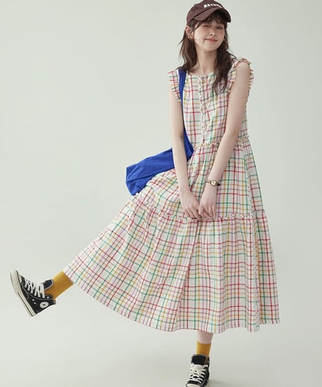 Colorful Check Cotton Sleeveless Dress