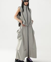 Urban Utility Zip Vest & Cargo Skirt Set / 3colors