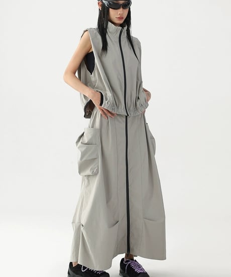 Urban Utility Zip Vest & Cargo Skirt Set / 3colors