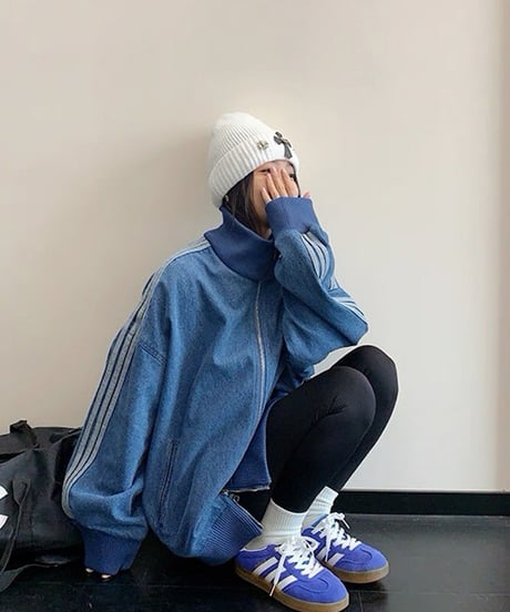 Oversized Track Line Denim Jacket  / 2colors