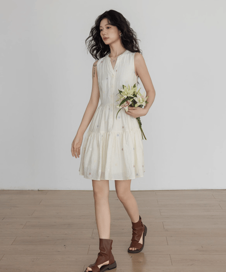 Sleeveless Tiered Shirt Dress  / 3colors