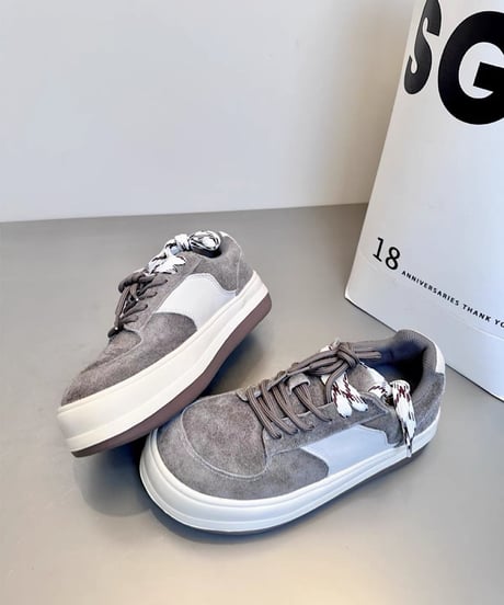 Platform Suede Lace-Up Sneakers / 2colors