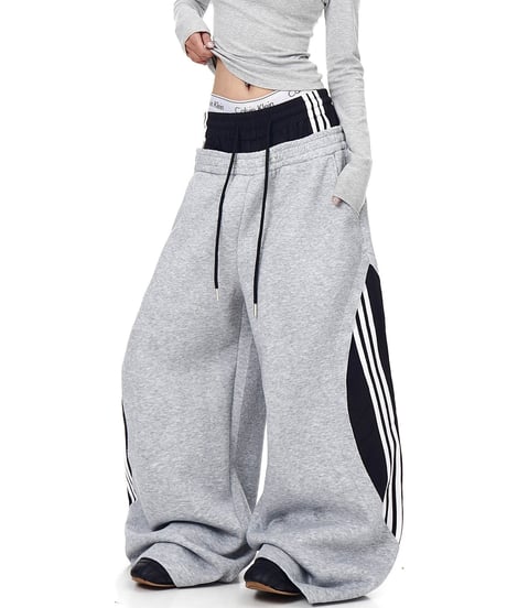 Layered Wide Sweat Track Pants / 2colors