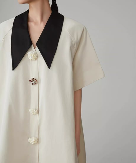 Retro Bicolor Flower Button Shirt Dress