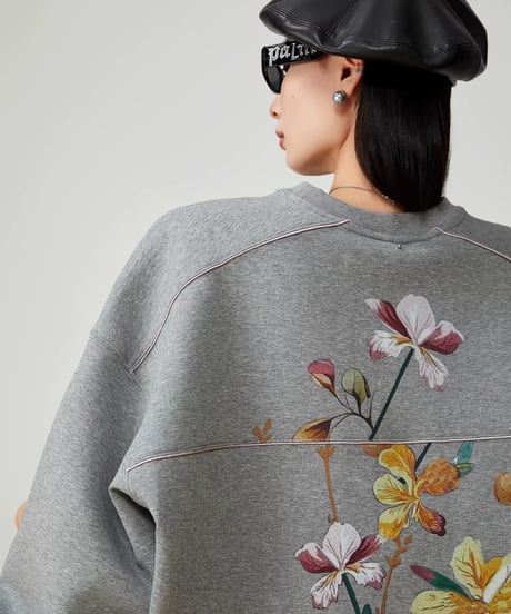 Back Flower Print Oversized Sweatshirt