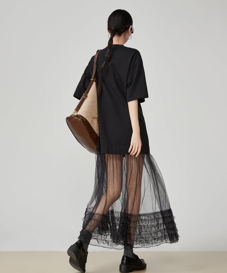 Tulle Layered Patchwork Mesh T-Shirt Dress