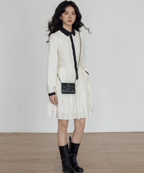 Color-Block Flare Shirt Mini Dress  / 2colors