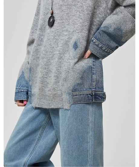 Denim-Docked Oversized Knit Pullover