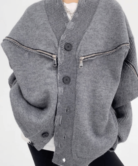 Distressed Edge Oversized Knit Cardigan  / 2colors