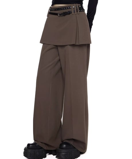 Layered Straight-Leg Skirt Pants / 2colors