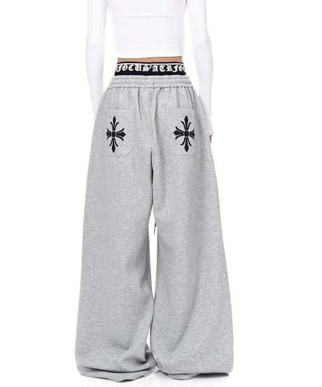 Cross Print Double-Waist Band Sweat Pants