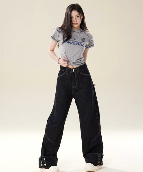 Loose Straight High-Waist Wide Denim Pants