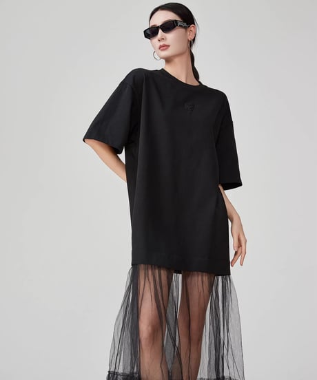 Tulle Layered Patchwork Mesh T-Shirt Dress