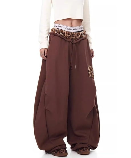 Leopard Patchwork Loose Sweat Pants / 2colors