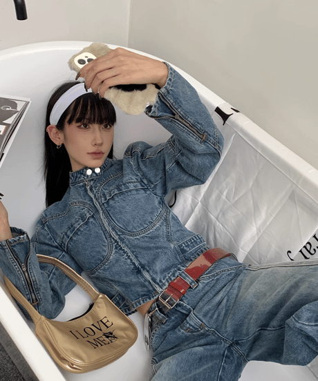 Vintage Mock Neck Denim Setup