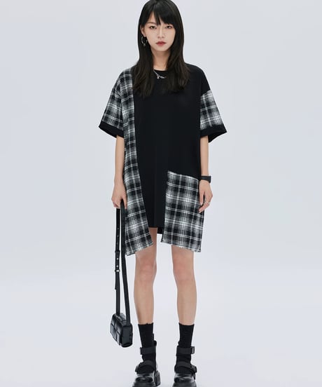 Irregular Patchwork Checkered Dress